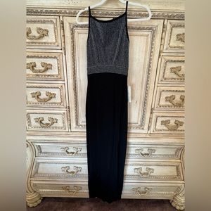 Long black, and silver evening gown